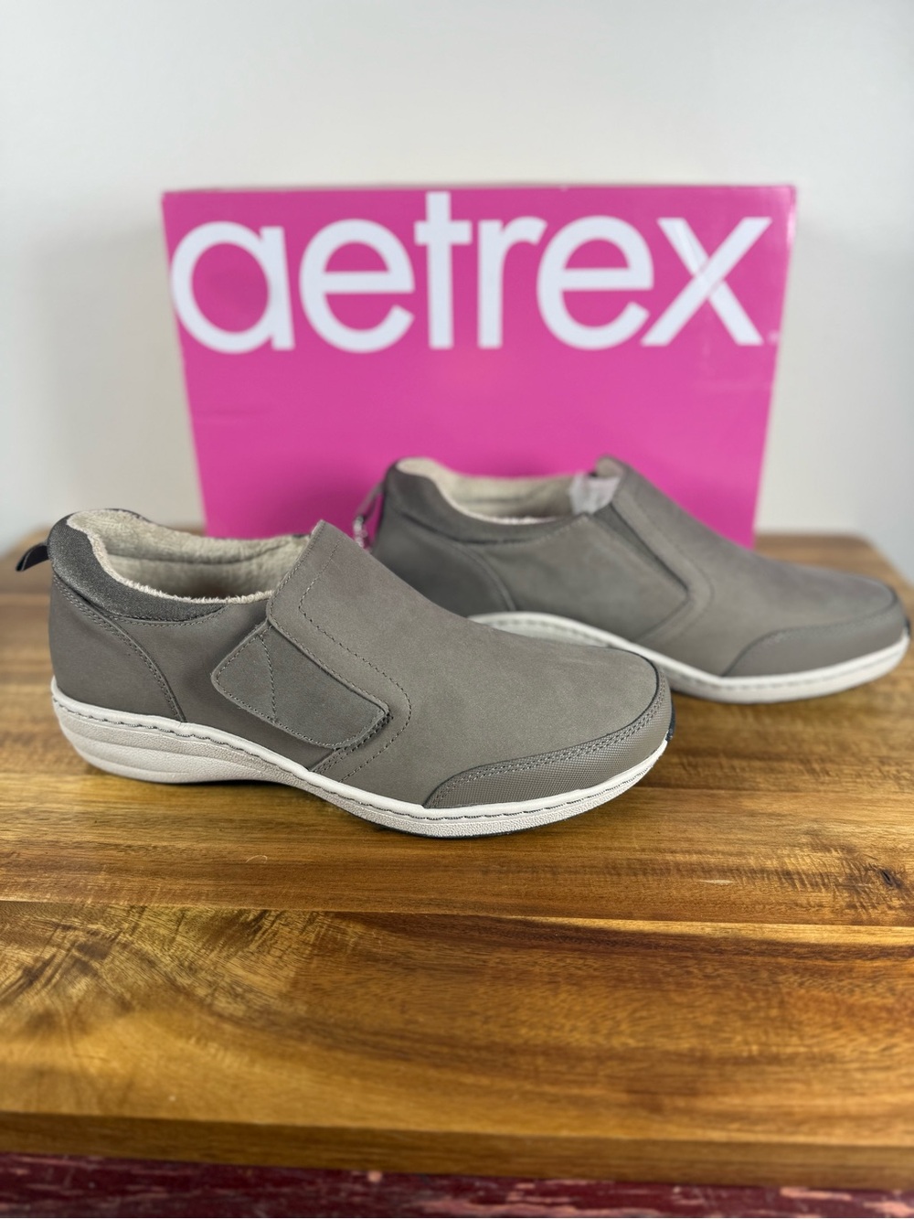 Aetrex Grey Leather Tyra Strap Monk Waterproof Slip-on Shoes Size 9-9.5 NWT